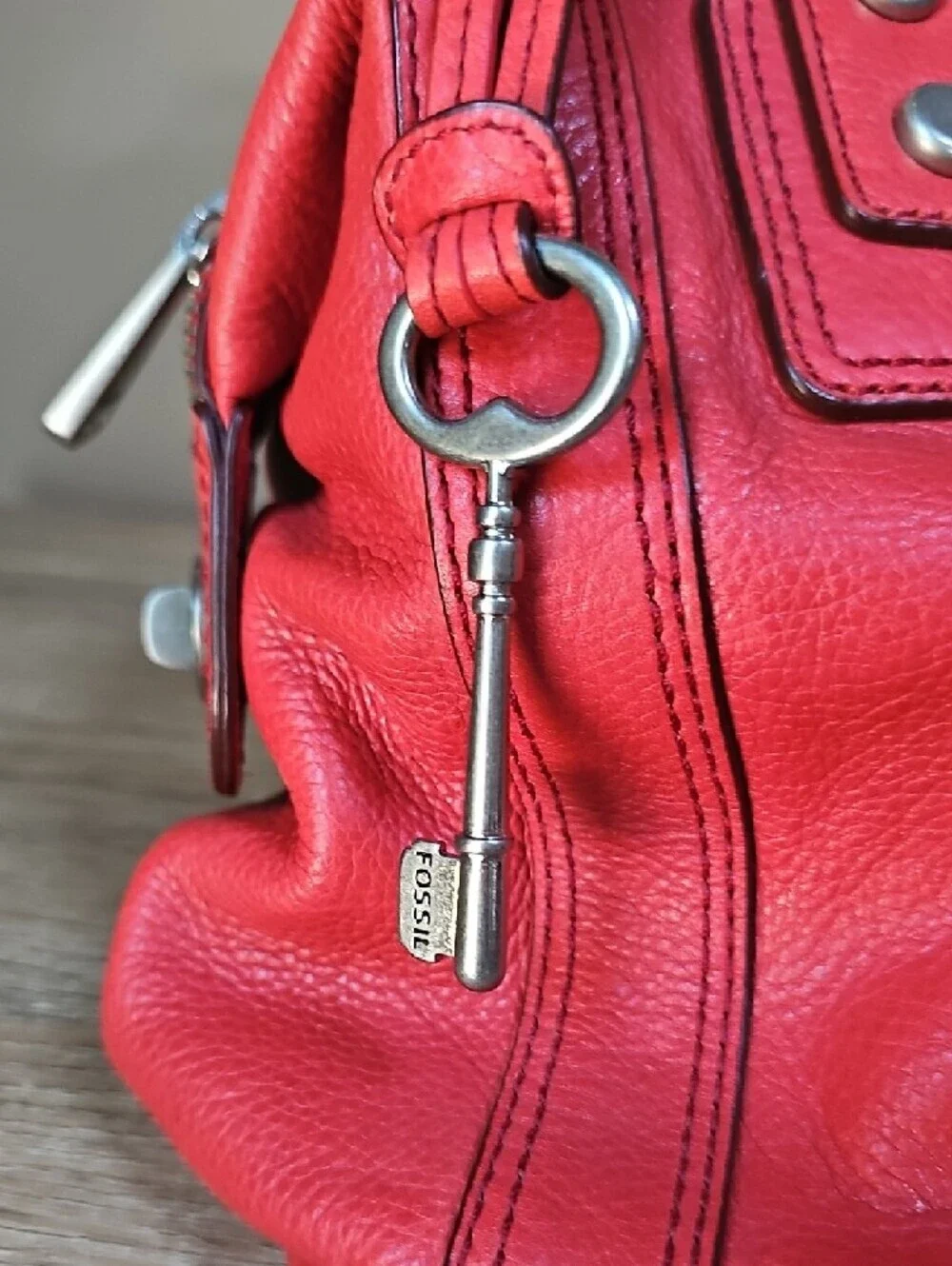 Fossil Red Leather Marlow Shoulder Bag with Double Handles